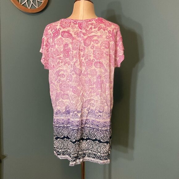 J. Jill Womens V-Neck ‘Love Linen’ Short Sleeve Boho Paisley Tunic Top - Size S - Picture 6 of 10